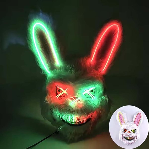 LED Krwawa Maska KróLika ŚWiecąCa Maska Czarnego NiedźWiedzia ZabóJcy Kostium Na Halloweenową Imprezę Taneczną Cosplay Rekwizyty Zamordowana Pluszowa Maska KróLika-image