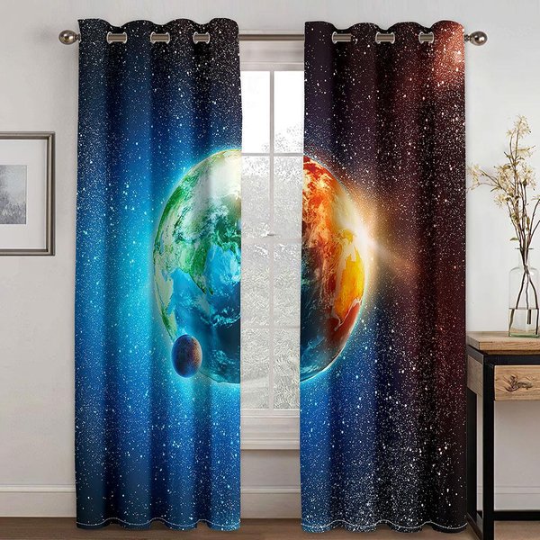 ZasłOny Galaktyka Kosmos ZewnęTrzny Do Salonu Sypialni Dekoracja ZasłOny Artystyczne Do Dekoracji Salonu Sypialni 2 Sztuki 100W130H(Cm)40X51In&Grommet Top Blue-image
