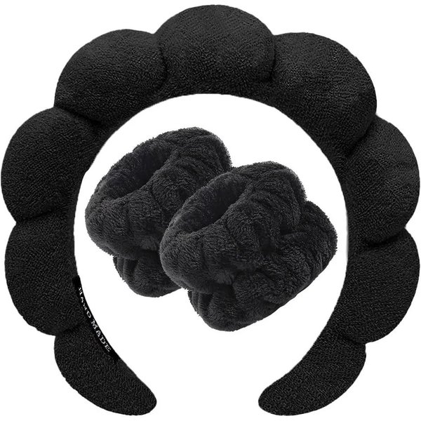 3 Piezas Diadema Lavado Facial Para Mujeres Diademas De Esponja Correa Para La MuñEca Maquillaje Burbuja Diadema Suave Accesorios Para El Cabello De NiñAs Tocado Black-image