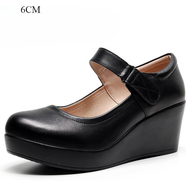 MałY DużY Rozmiar 33-43 PłYtki Gruby SpóD Oryginalne SkóRzane Buty Platformowe Pompy Jesień Damskie Wysokie Obcasy Koturny Buty Biurowe 40 Black-image