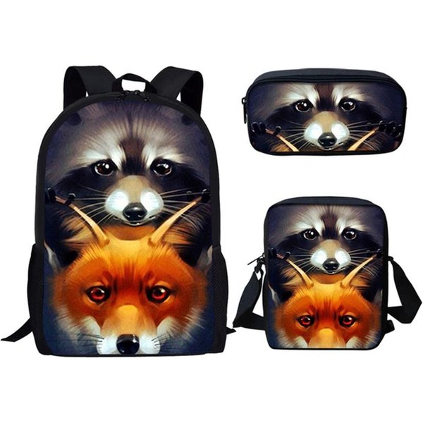 Hip Hop Popular Novedad Zorro ImpresióN 3D 3Uds/Set Alumno Mochilas Escolares Mochila De DíA Para PortáTil Mochila Bandolera Estuche-image