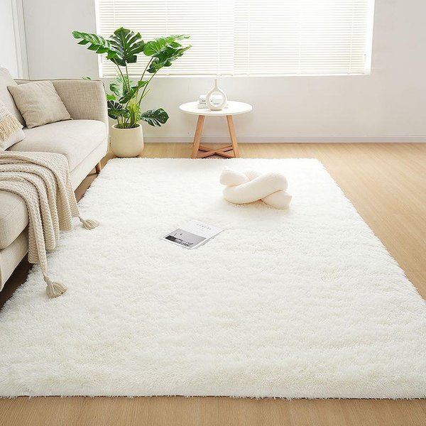 Kratkowany Pluszowy Dywan MięKki Puszysty Dywan Do Salonu Sypialni Wystroju Domu DłUgowłOsy Dywanik PodłOgowy Dywanik Przy łóżKu 50X80Cm Kość SłOniowa-image