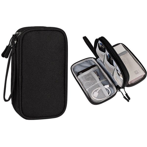 Bolsa Organizadora PortáTil Para Almacenamiento De Productos Digitales De Viaje, Bolsillo Multicapa Para Auriculares Y Cables, Bolsa Para Power Bank, Cables De Datos USB Double Layer Negro-image