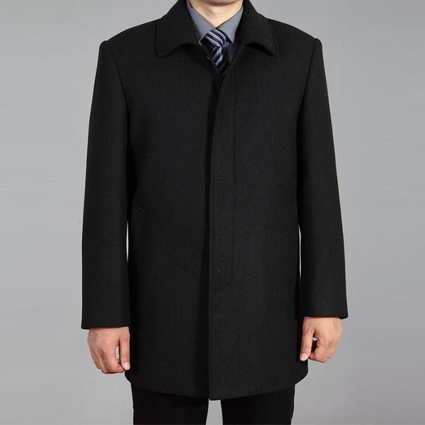 MęSki WełNiany PłAszcz Jesienno-Zimowy WełNiany PłAszcz WełNiany PłAszcz MęSki PłAszcz Grochowy Plus Rozmiar 7XL 3XL Czarny-image