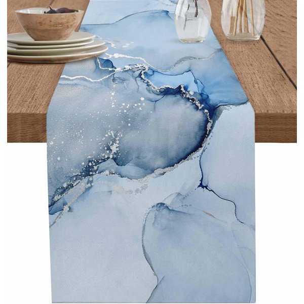 Camino De Mesa De Lino Con Textura De MáRmol Abstracto Degradado Azul DecoracióN De Fiesta Reutilizable Arte GeoméTrico Moderno Caminos De Mesa De Cocina DecoracióN Del Hogar 150X33Cm Gray-image