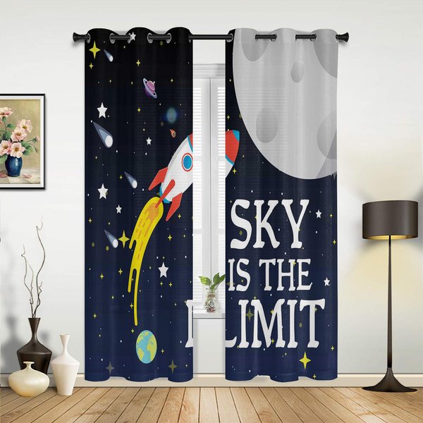 Kosmos Statek Kosmiczny Rakietowy ZasłOny Do Sypialni Salonu Draperie Kuchnia PokóJ DziecięCy ZasłOna Okienna Nowoczesny WystróJ Domu 135W X 60H(Cm) X1 Gray-image