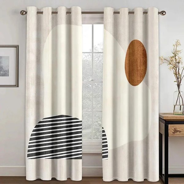 2 Panele SłOńCe Abstrakcyjny Geometryczny WzóR Sztuka Nowoczesna Prostota PółZaciemniająCe Cienkie ZasłOny Na Okno Sypialnia Cortinas Dekor 135W165H(Cm)53X65In&Grommet Top-image