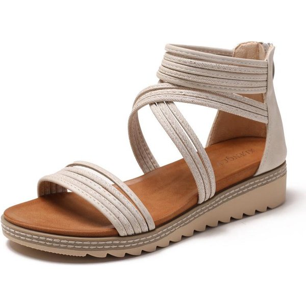 Sandalias Transpirables De TacóN De CuñA Verano Caladas Suela Gruesa Cremallera Trasera Zapatos Romanos 40-image