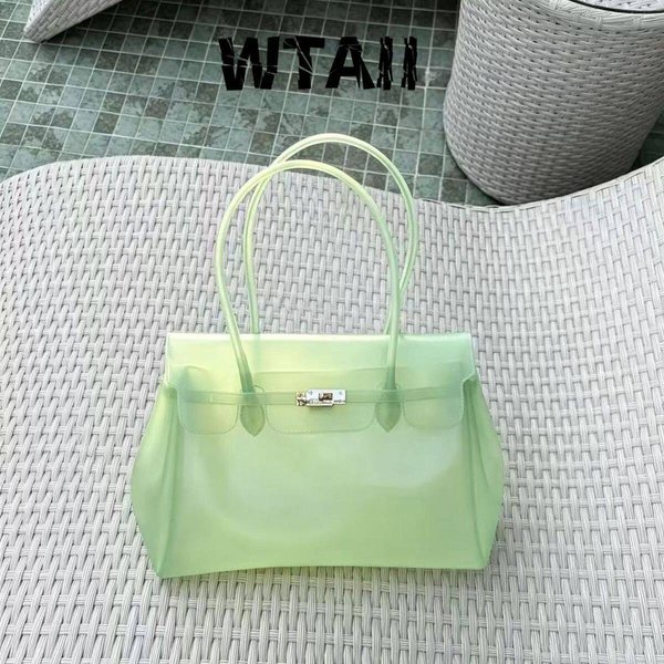 Bolso De Mano De Gelatina Coreano TPU Transparente Hombro ÚNico Para Mujer Color Caramelo Bolso Tote De Gran Capacidad Bolso De Axila Regalo Verde-image