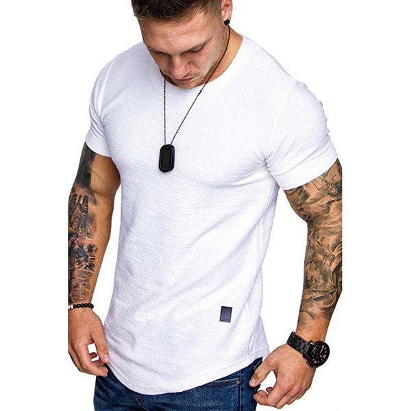 Camiseta De Verano Para Hombre De Color SóLido Con Cuello Redondo, Moda Casual, Manga Corta 2XL Blanco-image