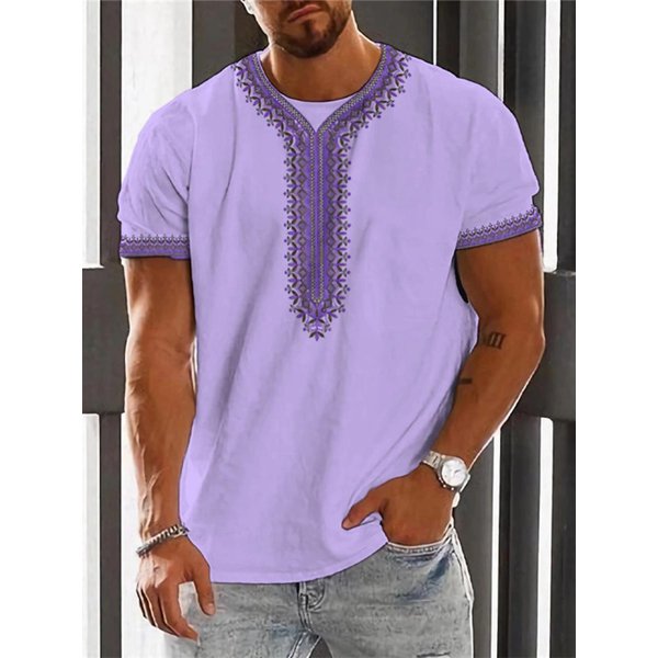 Camiseta éTnica Vintage, Ropa Con Estampado 3D, Camisetas Con Cuello Redondo Para Hombre, Camiseta De Manga Corta De Gran TamañO, Ropa De Calle Holgada De Verano Para Hombre 6XL Gray-image
