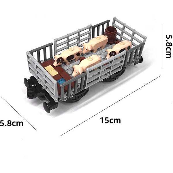 Zestaw KlockóW Budowlanych PociąG Ze ZwierzęTami Gospodarskimi DIY Krowa Owca ŚWinia Koń Zabawka Transportowa Dla Dzieci Montaż Kreatywna Zabawa Gray-image