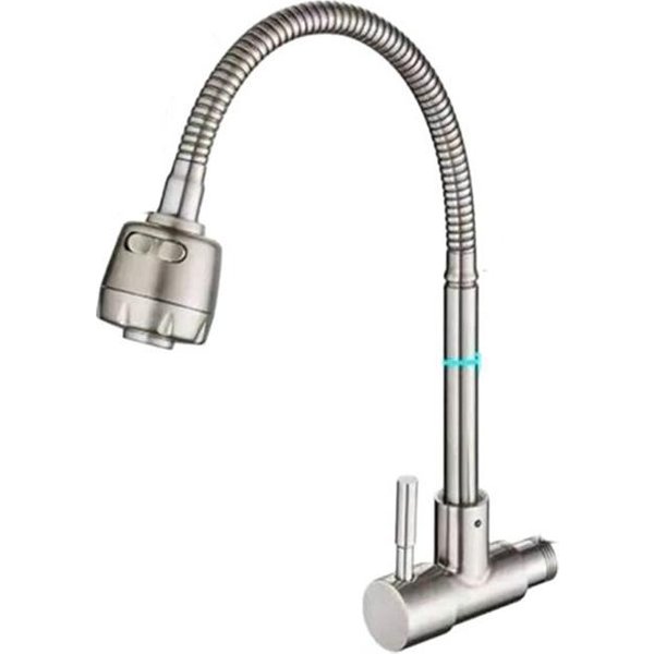 Grifo De Cocina De Pared Negro De Agua FríA ÚNica 2 Modos De Agua Manija ÚNica G12 Acero Inoxidable 304 Grifo Para Cubo De Fregona (Black,G1/2) Negro-image