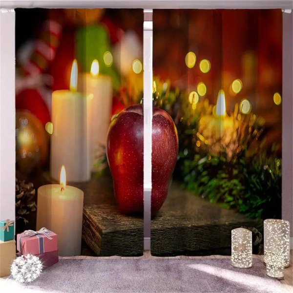 2 Piezas Regalo De Navidad Cortinas De Lujo DecoracióN NavideñA Festiva ImpresióN Digital DecoracióN NavideñA Sala De Estar Dormitorio Cocina W50 X H130(Cm)X2&Hook-image