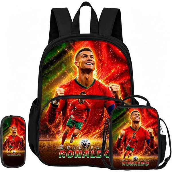 Zestaw 3 Sztuk Z Przednią Kieszenią Codzienny Plecak Ronaldo Ucz Się, Plecaki Na Wycieczkę Gwiazda PiłKi NożNej, PióRnik, Plecaki Sportowe-image