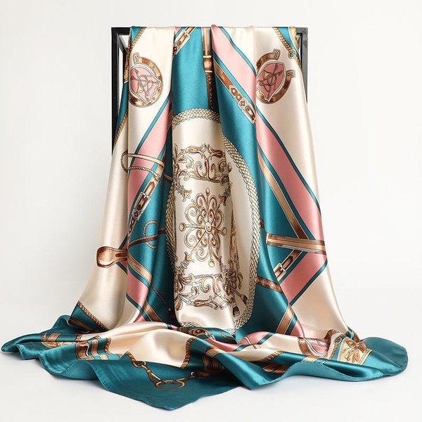 PañUelos Bufanda De Seda Para El Cabello 90*90Cm Estampado SatéN Cuadrado Grande Bufandas De Seda Chal Para Mujeres Lujo DiseñAdor Hijab Diadema-image