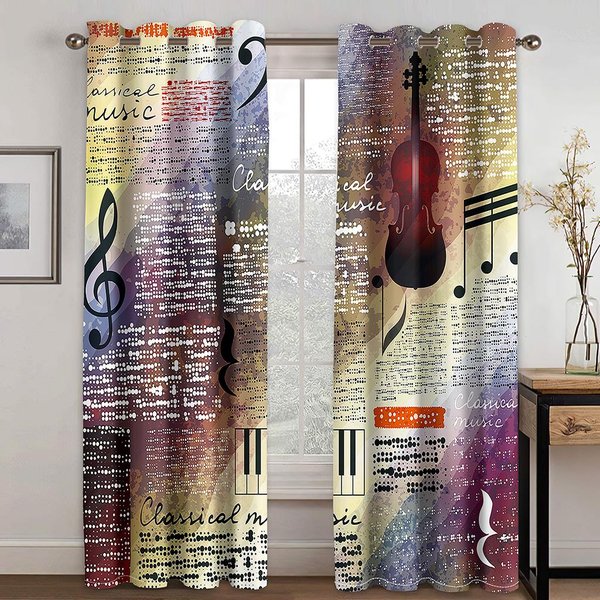 Cortinas Filtrantes De Luz Abstractas Coloridas Con Notas De Piano MúSica Moderna Finas De 2 Piezas Para DecoracióN De Ventana De Sala De Estar Dormitorio 50W130H(CM) 2Pcs&Grommet Top-image