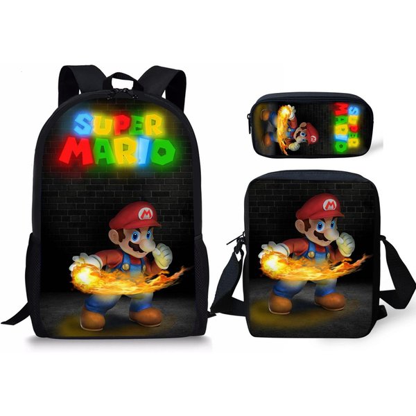 Mario, Tornister Do SzkołY Podstawowej I śRedniej, Plecak DziecięCy, Plecak Z Postaciami Z KreskóWek. Three-Piece Set-image