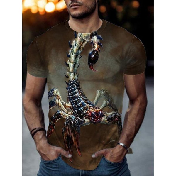 Modny T-Shirt Z Nadrukiem 3D Skorpiona Lato MęSki T-Shirt Harajuku Street Hip Hopowe Topy T-Shirt MęSki Koszulka Z KróTkim RęKawem 3XL Gray-image