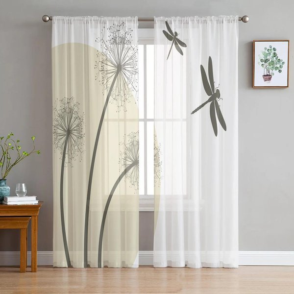 Cortinas Visillo De Gasa De Diente De LeóN LibéLula Para Sala De Estar Dormitorio DecoracióN Del Hogar Visillos De Ventana Tul Cortinas W135 X H160Cm X1&Grommet Top-image