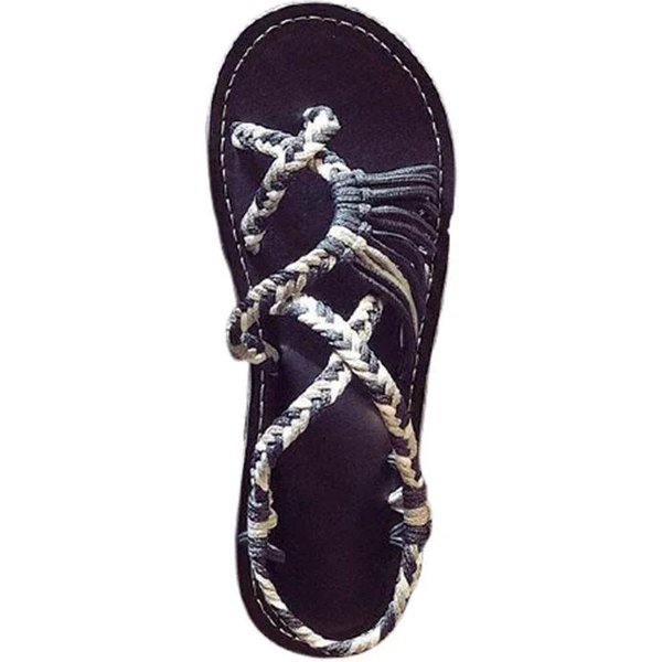 Moda Mujer Verano Chanclas Sandalias Zapatos Color Mixto CombinacióN Nudo De Cuerda Playa Dedo Sandalias Romanas Casual CóModas Zapatos Talla Grande 36 Negro-image
