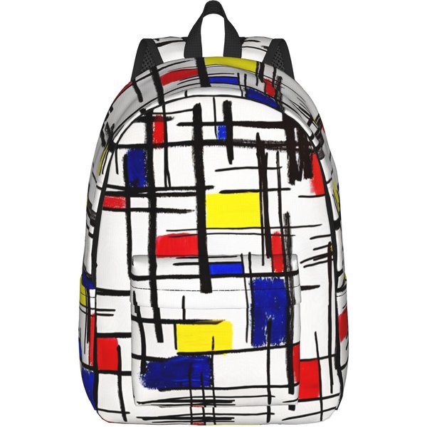 Piet Mondrian De Stijl Klasyczny Plecak Lekki Studencki Turystyczny PodróżNy Plecak Na Co Dzień Dla MężCzyzn Kobiet Torby PłóCienne Na Laptop S Black-image