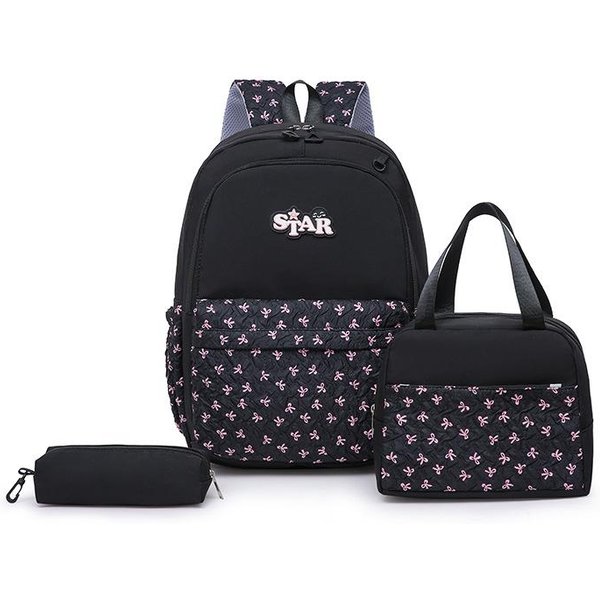 3 Piezas/Set Mochila Escolar Para NiñAs Escuela Primaria Secundaria Bolsos Estudiante Mochila Rosa NiñOs Bolsa Para Libros Bolsa Para El Almuerzo Estuche Para LáPices Set-image