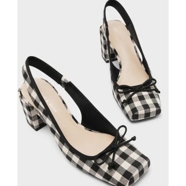 Damskie SandałY Na Grubym Obcasie Retro Kwadratowy Nosek Mary Janes CzółEnka Buty Slingbacks Wiosna Lato Wysokie Obcasy Buty Baotou W Kratę 38 Czarny-image