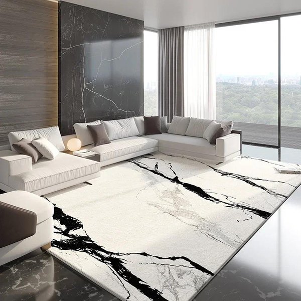 Dywan W Stylu Francuskim Do Salonu Czarno-BiałY Minimalistyczny Pluszowy Dywan Puszysty MięKki WystróJ Sypialni Pogrubiony Dywan Luksusowa Mata Do Salonu 200X250Cm-image