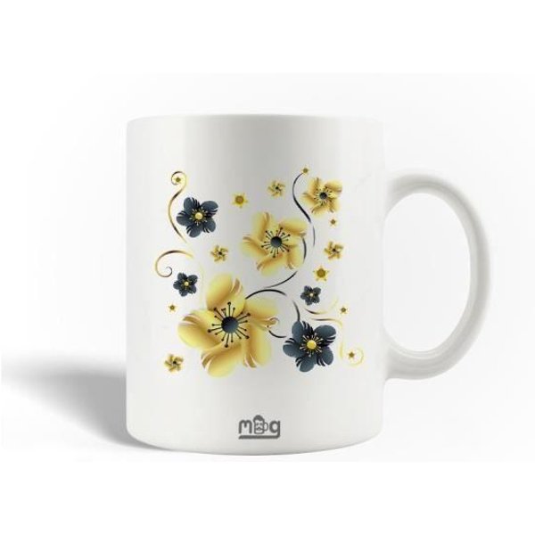 Taza - Maniacase - Flor Gris Amarilla Abstracta - CeráMica - 30Cl - Apta Para Lavavajillas-image