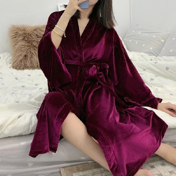 LuźNa Koszula Nocna Kimono Zima Nowy Szlafrok Kobiety Bielizna Nocna Panna MłOda ŚLub Szlafrok CiepłY Welur Bielizna Nocna Odzież Wypoczynkowa Intymna Bielizna L-image