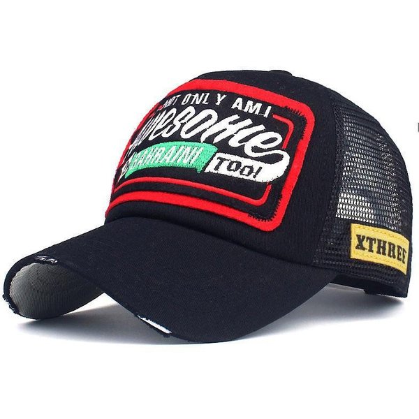Primavera Y Verano Nuevo Bordado De Malla Letra Gorra De BéIsbol Impresionante Gorra De BéIsbol De Mujer Sombrero De Malla Gorra Protectora Solar Para Hombre Para Exterior (Black,Adjustable) Black-image