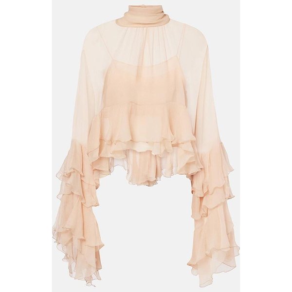 Blusa De Mujer Con Cuello Alto, Mangas Abullonadas Y Dobladillo Con CordóN M White-image
