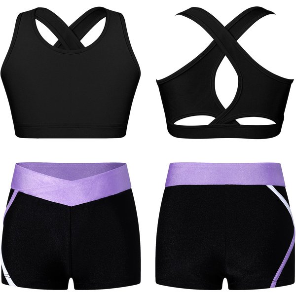 DziecięCe DziewczęCe 2-CzęśCiowe Stroje Do TańCa KróTki Top Z Spodenkami Booty Zestaw OdzieżY Sportowej Gimnastyka Trykot Dancewear 13-14 Years-image