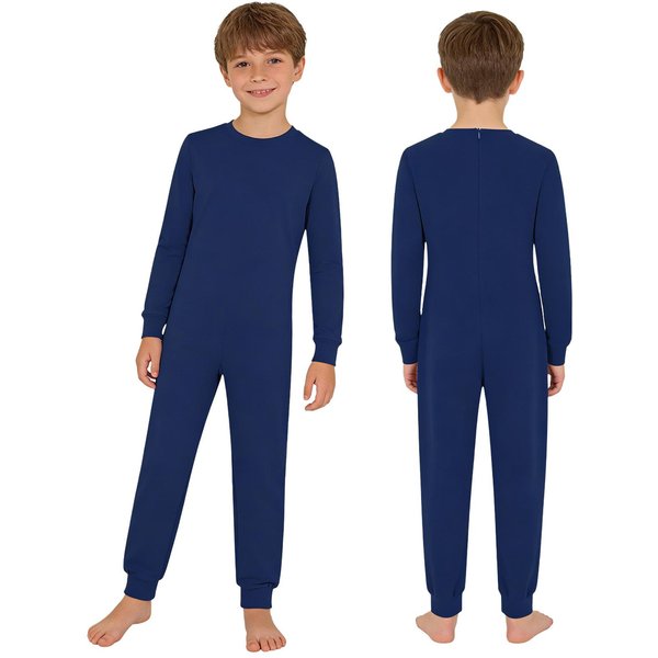 Ropa Adaptable Para Necesidades Especiales Mono Unisex De AlgodóN Para NiñOs Cuello Redondo Manga Larga Cremallera Trasera 7-8 Years Blue-image