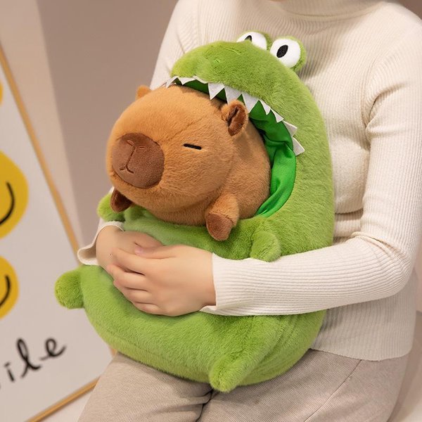Nuevo Capibara Con Dinosaurio Verde PortáTil Cocodrilo Peluche Juguete Kawaii Peluche Suave SimulacióN Capibara Esponjoso Animal De Peluche Juguete 30Cm-image
