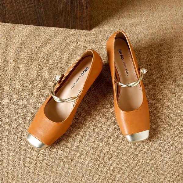 Zapatos Femeninos Moda Puntera Cuadrada Zapatos De SalóN Para Mujer OtoñO Bajos Colores Mezclados Casual Para Exterior Tacones Gruesos Zapatos De Oficina Para SeñOras 40 Naranja-image