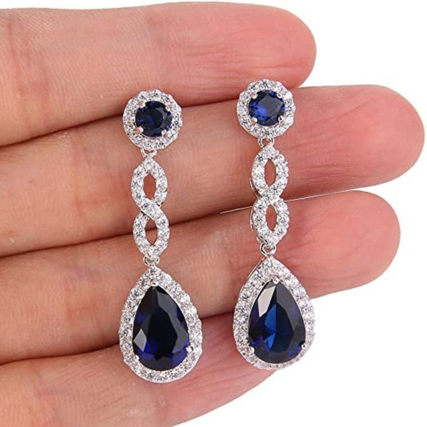 Huitan Pendientes Largos Colgantes De Zirconia CúBica Azul Temperamento Para Mujer Pendientes De Lujo Elegantes Para Boda De Novia Nueva JoyeríA-image