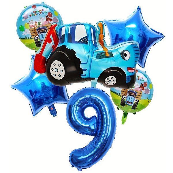 Zestaw 6 BalonóW Z Traktorem Rolniczym Niebieski Balon Foliowy Z Cyfrą Balon Z Traktorem Dekoracje Na PrzyjęCie Urodzinowe Akcesoria Prezenty Na Baby Shower 32Inch Number-image