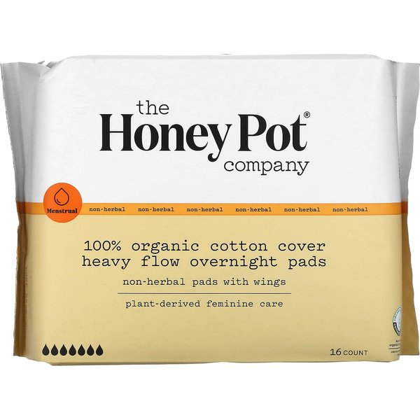Compresas Nocturnas Para Flujo Abundante, Cubiertas 100 % AlgodóN OrgáNico, The Honey Pot Company, Paquete De 16 Beige-image
