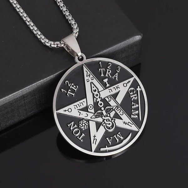 Stal Nierdzewna Pentagram Czarownictwa Naszyjnik Dla MężCzyzn ŻYdowski Hebrajski Czteroliterowy Wisiorek Salomona Runiczny Amulet BiżUteria-image