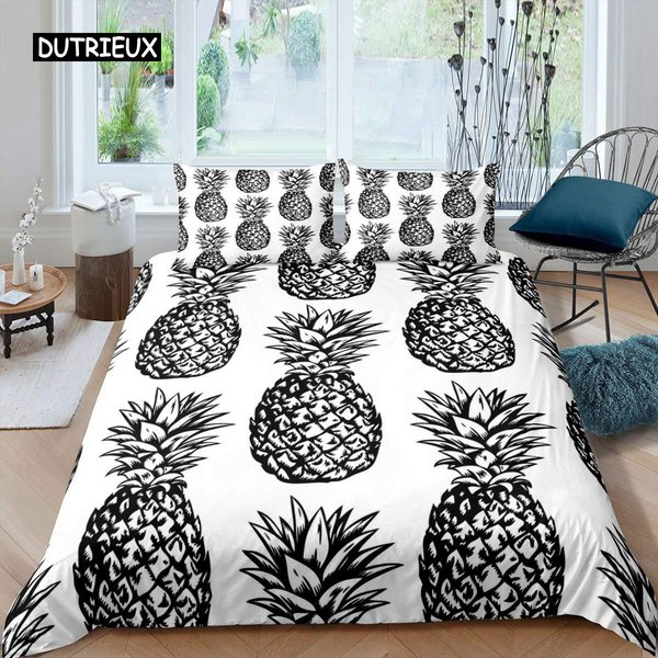 Poszewka Na KołDrę Z Ananasem Opakowanie Rozmiar King Size ŻółTa Geometryczna Ananasowa PośCiel Opakowanie Motyw PlażY Nadruk OwocóW Poszewka Na KołDrę AU Double(180X210Cm)-image