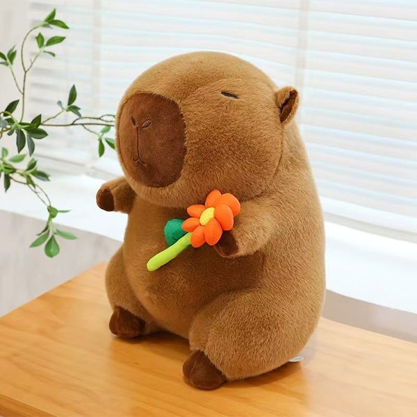 Juguete De Peluche Capibara Con Forma De Flor Esponjosa MarróN MuñEco De Peluche Capibara MuñEco Relleno De Capibara Lindo Suave Regalo Para Amigos 25Cm-image