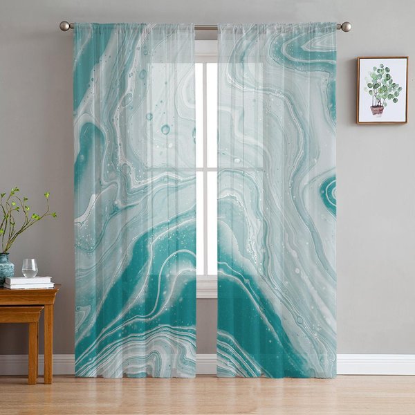 Turkusowe Przezroczyste ZasłOny Z Teksturą Marmuru Do Dekoracji Salonu ZasłOny Okienne Do Kuchni ZasłOny Tiulowe Woalowe Organzowe W135 X H185Cm X1&Rod Pocket-image