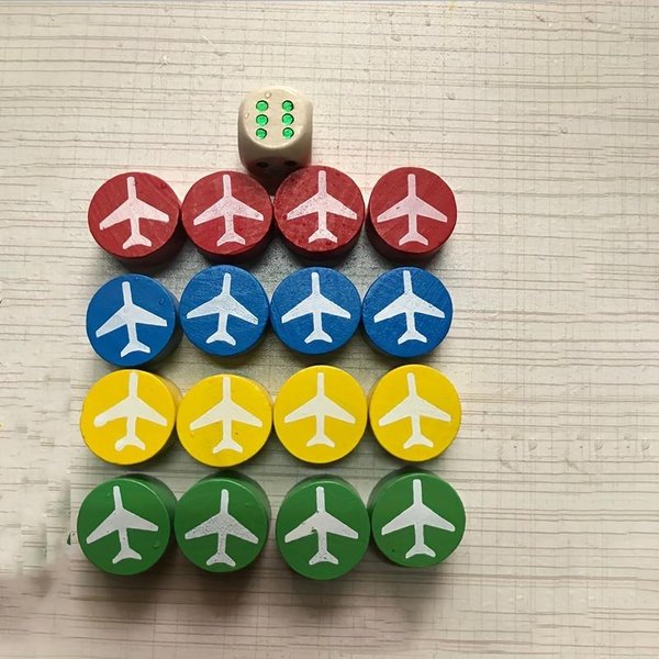 1 Juego De Piezas De Ajedrez De Madera Con Vuelo, 16 Piezas Coloridas Con PatróN De AvióN Y 1 Dado De Madera, Accesorios Para Juegos De Mesa De Ajedrez De Vuelo 1Set-image