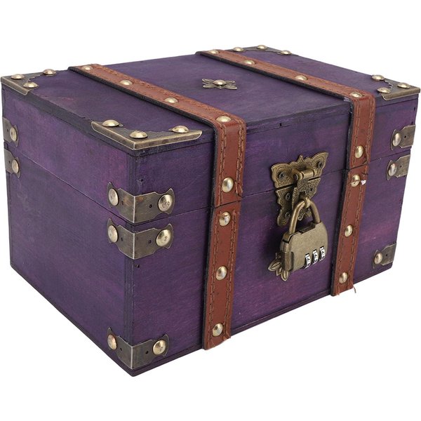 Caja Cofre Del Tesoro De Madera Vintage Con Cerradura Rectangular Caja De Almacenamiento De JoyeríA De Madera Antigua Estuche Decorativo Hecho A Mano-image