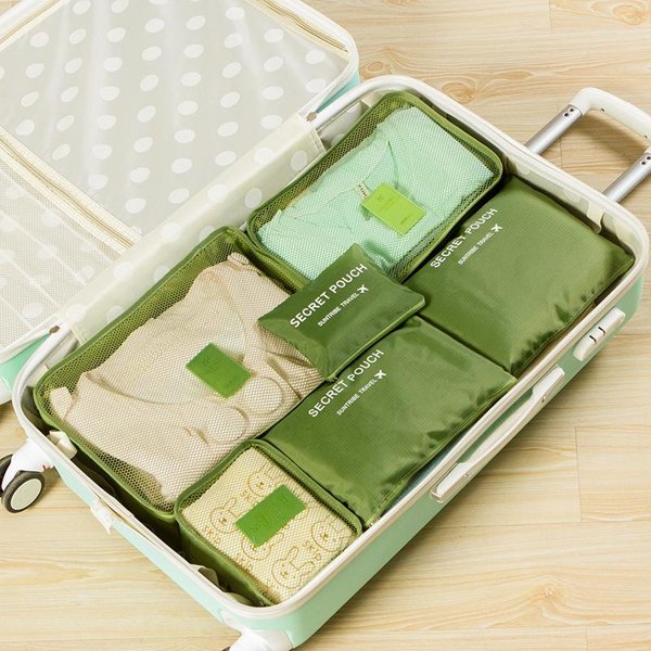 6 Unids/Set De Bolsas Organizadoras De Maletas De Viaje, Cubos De Embalaje De Equipaje Para Organizador De Viaje, Almacenamiento De Zapatos, Ropa, Bolsas Organizadoras De Equipaje 6Pcs/Set Verde-image