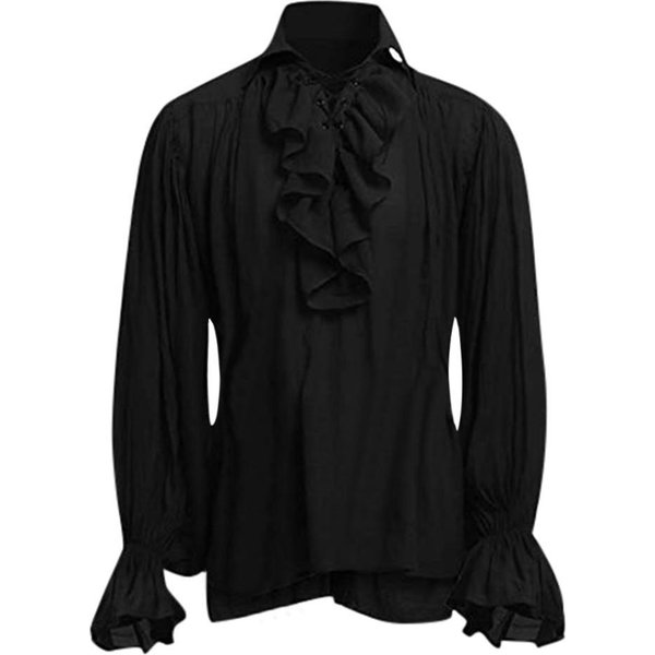 Disfraces Medievales Vikingos De Halloween Camisas Casuales De OtoñO Steampunk Cosplay Vendaje Manga Larga Camisa Fruncida Blusas GóTicas Tops M-image