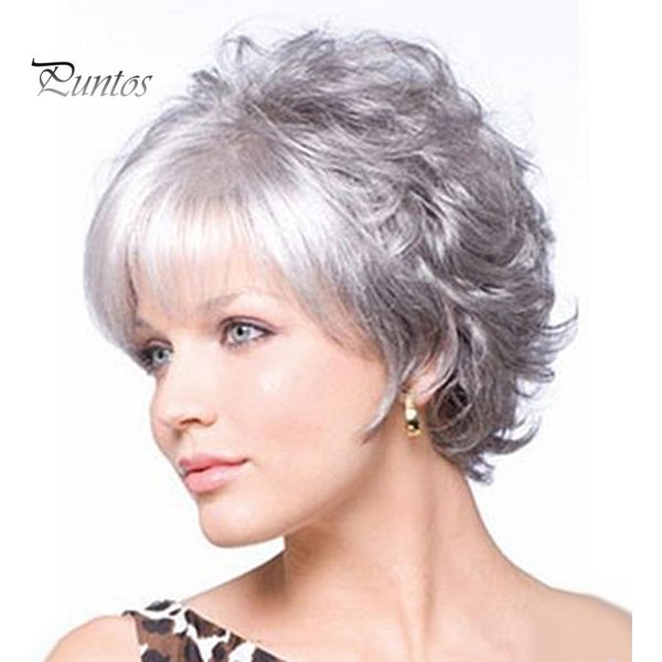 Peluca Esponjosa Gris Mate,Peluca Para Las Abuelas Corta Rizada Wig-image