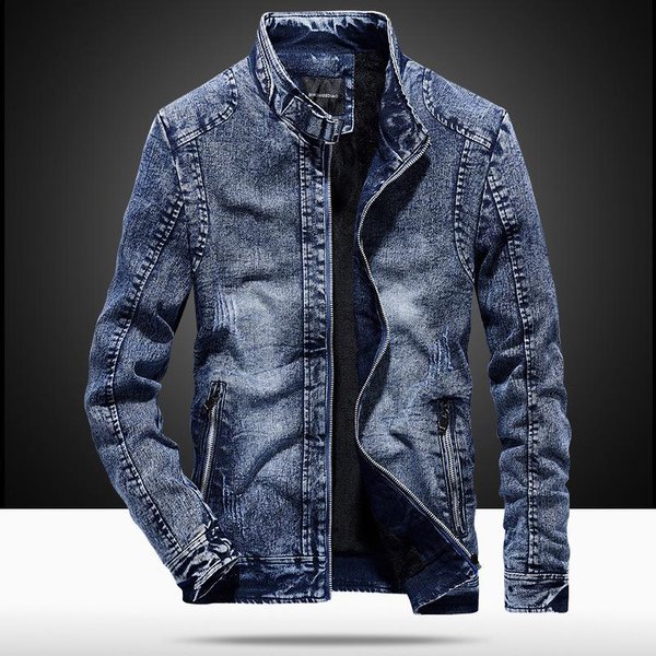 Nowa Kurtka MęSka Aksamitna Jesień I Zima BawełNa Slim Fit MęSka Kurtka DżInsowa Retro Odzież 4XL Niebieski-image